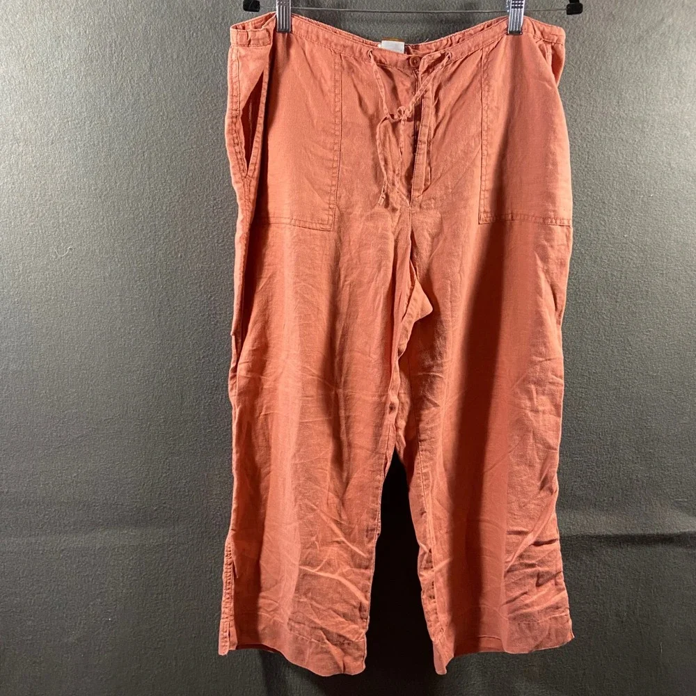 Old Navy linen Pants mauve 16 Drawstring Wide Leg cropped coastal vacation